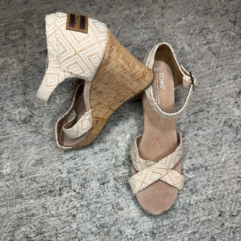 🆕Tom's Natural Sienna Woven Wedge Cork Heel Sandals Size 9